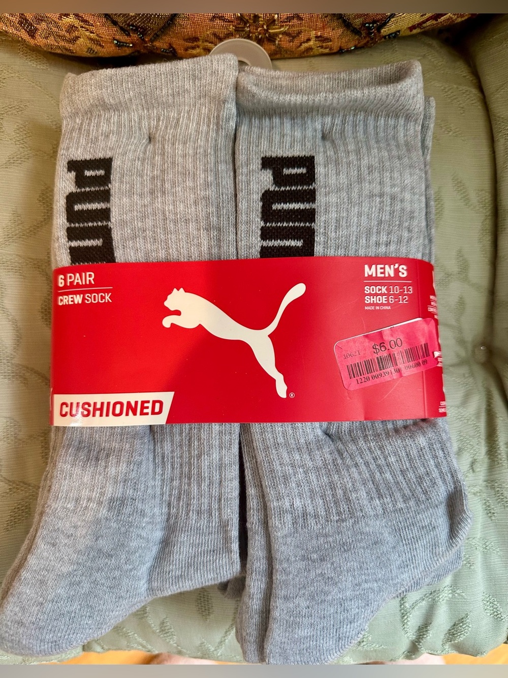 NWT Puma Grey Men’s Cushioned Ankle Socks — Light Grey 3-Pack - Picture 2 of 2